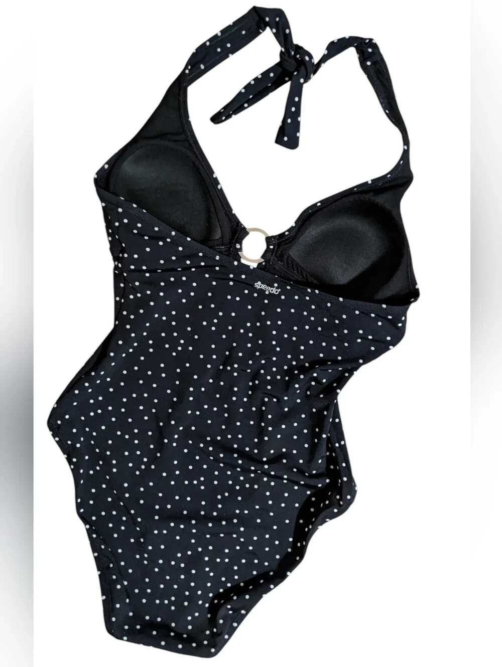 Girl Speedo Black and White Polka Dot Halter One-Piece Size 12